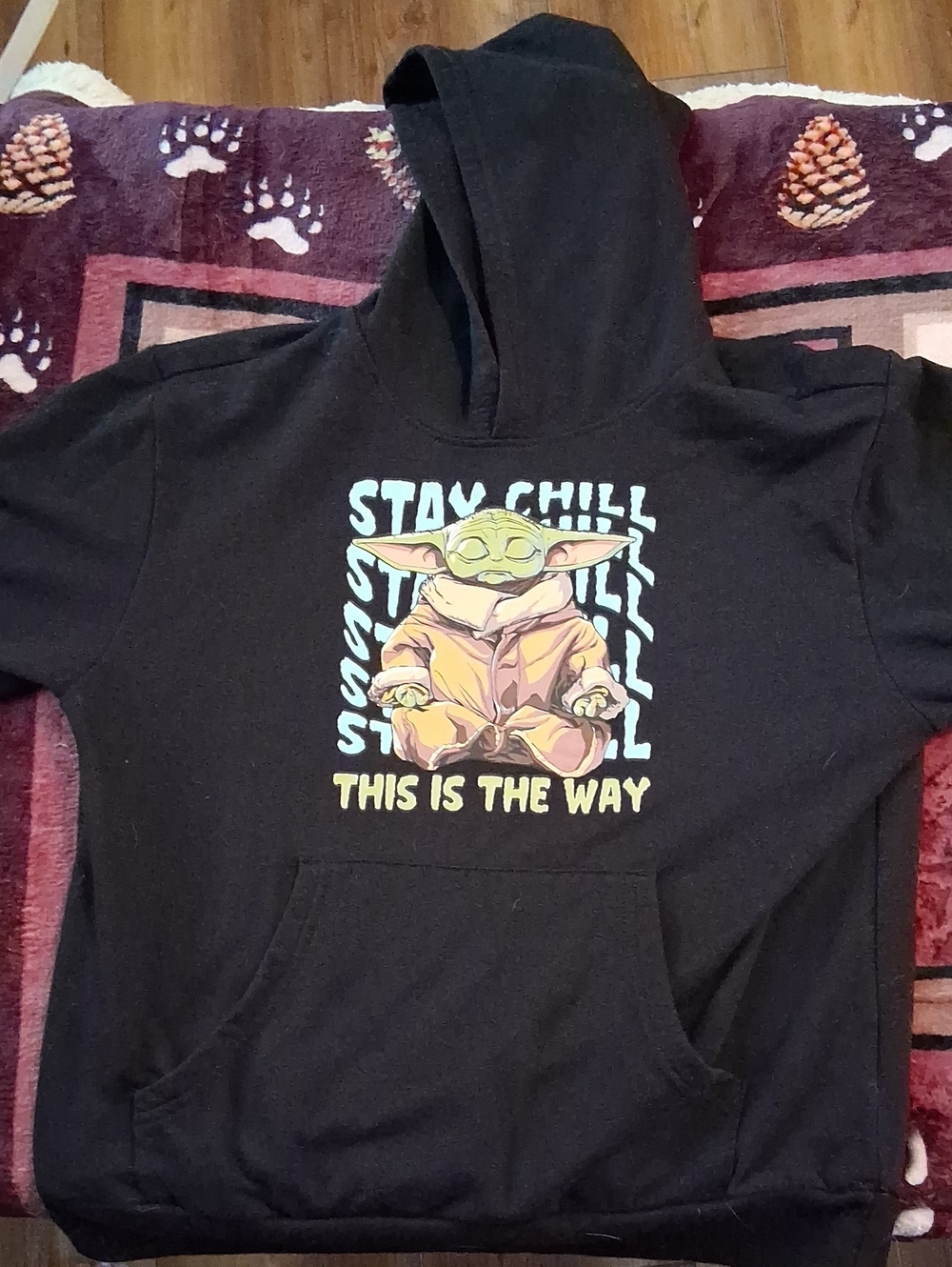 Graphic 'This Is The Way' Black Hoodie with Baby Yoda Art